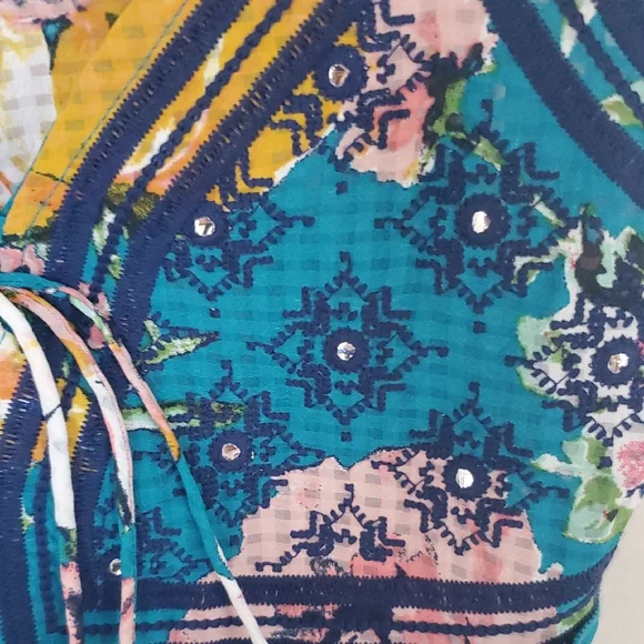 3/35 babydoll Floral Bustier Tank Top Lace up Sz S colorful Romantic - Picture 8 of 12